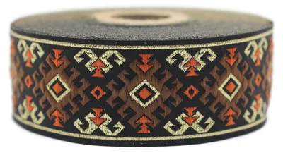 Produktbild von Omgoods - Jacquard-Bindeband, Braun und Gold, 3,5 cm x 10 m, für Nähen und Basteln