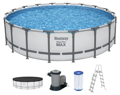 Produktbild von Bestway® Steel Pro MAX™ Frame Pool Komplett-Set mit Filterpumpe Ø 549 x 132 cm, lichtgrau, rund