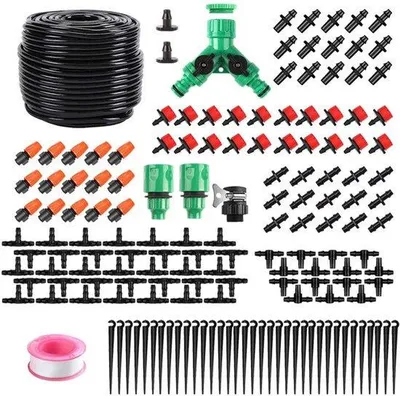 Productafbeelding van 158 stuks irrigatiekit, 40 meter druppelirrigatie, tuinirrigatiesysteem, doe-het-zelf micro druppelsysteem, automatische sprinkler Micro Drip System Misting System