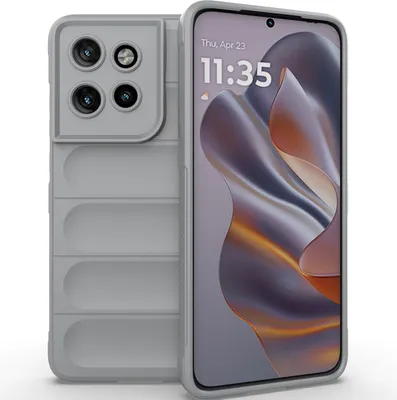 A smartphone with a protective case, displayed on a white background.