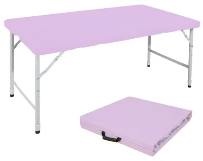 Image de Table pliante réglable en hauteur AIORBER 125 x 61 cm avec poignée de transport, table de camping pliable pour le jardin, le camping, les fêtes et les pique-niques, capacité de charge jusqu'à 135 kg, violet