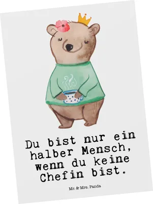 Produktbild von Mr. & Mrs. Panda Postkarte Chefin Herz - Weiß - Geschenk, Postkarten, Grußkarte, Lustig, bildkarte, Ansichtskarte, Ansichtskarten, Spruch, Witzig, CEO, Beste