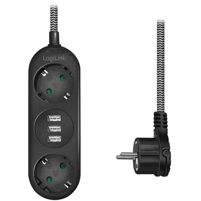Obrázok produktu pre Logilink Steckdosenleiste 2-fach,2xCEE 7/3+3xUSB-A,Textilkab