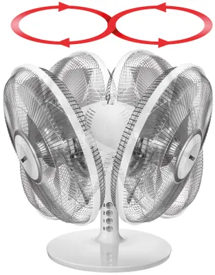 Der Unold TISCHVENTILATOR SILVERLINE 30 cm ist ein weißer elektrischer Ventilator mit vier überlappe