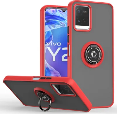 Produktbild von VIVO Y21 Hülle, Ring Halter Ständer Matte Transluzent TPU Rahmen Stoßfest Schutzhülle für VIVO Y21 Rot