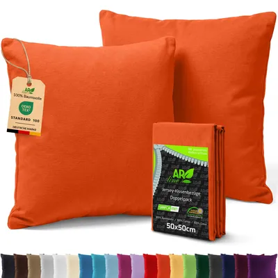 Produktbild von AR Line 2er Pack Jersey Kissenbezüge 50x50 Baumwolle – weich, atmungsaktiv, Kissenhüllen mit Reißverschluss, in Farbe: Orange