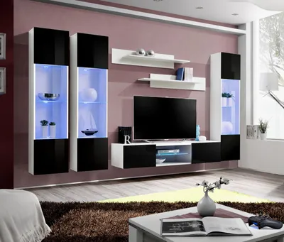 Zdjęcie produktu dla Szafka telewizyjna Sideboard Wisząca witryna Drewno Biały salon