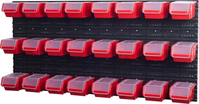 Produktbild von Stapelboxen Wandregal Sichtlagerkästen 8 x Wandregal Lagersystem 24 Boxen rot