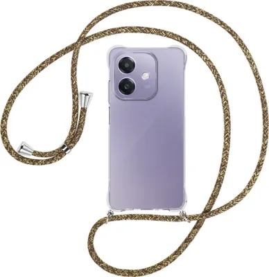 Produktbild von Handykette Backcover-Schutzhülle mit Band (Metall silberfarben) für OPPO A3X 5G - braun+beige