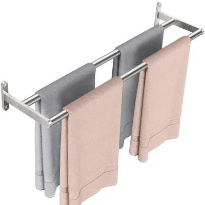Image de Porte-serviettes double, 60 cm, en acier inoxydable, finition brossée, à fixer au mur
