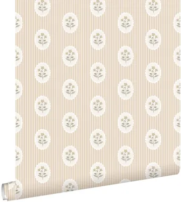 Productafbeelding van ESTAhome behang bloemen en strepen beige 50 x 900 cm