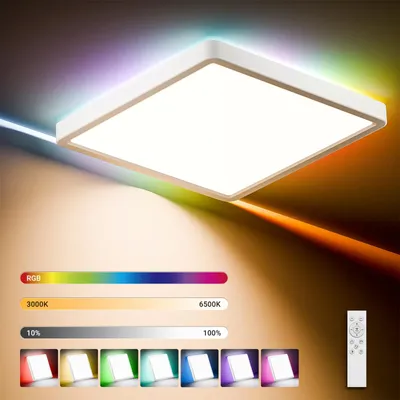 Produktbild von LQWELL Deckenleuchte,RGB LED Deckenlampe,IP44 spritzwassergesch ,Badlampe,Quadrat Flach,32W 3400LM 3000-6500K ,Modern Schlicht Lampe.  400*40mm