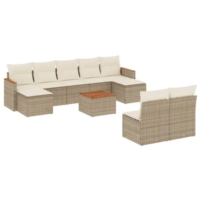 Imagen del producto de vidaXL Juego de 10 piezas de sofá de jardín con cojines, color beige, de ratán sintético