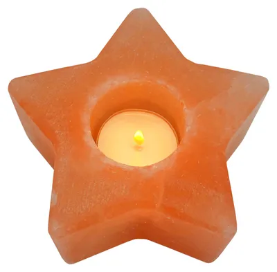 Produktbild von HAF 1x Salzkristall Teelichthalter Stern Rosa | Kristallsalz Kerzenhalter | Handgefertigt Harmonisches Licht | Stilvolle Dekoration | ohne Teelicht