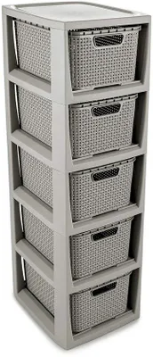 Produktbild von Ibenzoa® Aufbewahrungsregal mit 5 ausziehbaren Körben – Rattanbindung, BPA-freie Polypropylen-Körbe, lichtgrau, 29,5 x 24 x 80 cm