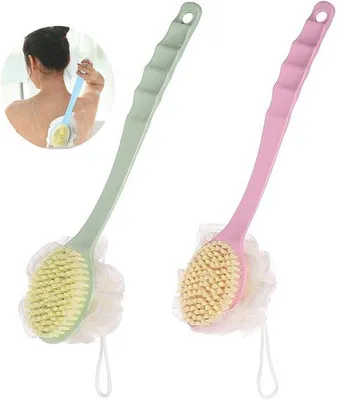 Productafbeelding van Exfoliërende lichaamsborstelset met schuimspons - 36 cm - Unisex - ABS-plastic - Groen/roze