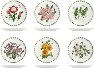 Image de H&h Set de 6 assiettes plates en porcelaine avec fleurs et décorations diverses cm27