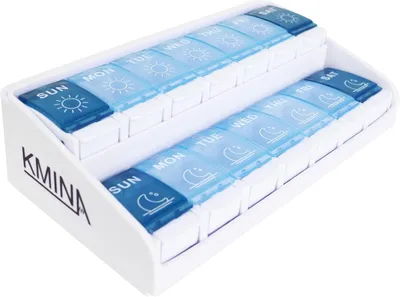Productafbeelding van Pillenhouder voor 2 doseringen, Spaans model, tablettenhouder, wekelijkse pillendoos voor 2 dagelijkse doseringen, doseringsbakje, tabletten, gemaakt in Spanje