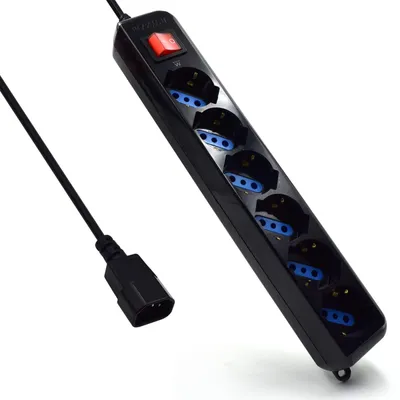 Produktbild von Eminent EM3925, 1,5 m, Typ L, Schwarz, 6 AC-Ausgänge, 250 V, Schwarz