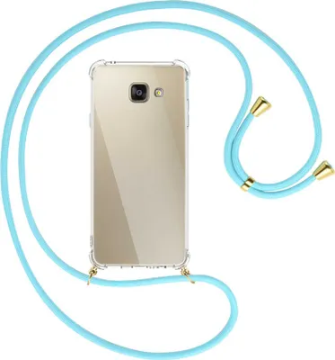 Produktbild von Handykette Backcover-Schutzhülle mit Band (Metall goldfarben) für Samsung Galaxy A5 2016 (SM-A510) - himmelblau
