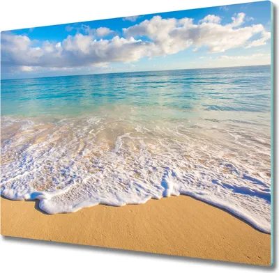 Produktbild von Glas Herdabdeckplatte 60x52 cm Spritzschutz Glasabdeckplatte Schneidebrett Hawaii Strand