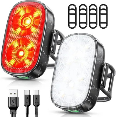 Produktbild von Fahrradbeleuchtung, ultradünne, wiederaufladbare Fahrradlichter mit USB-C, vorne und hinten, mit 5+6 Beleuchtungsmodi und IP65-Wasserdichtigkeit