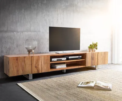 Produktbild von DeLife - Fernsehtisch Live-Edge Akazie Natur 300 cm 2 SchÃŒbe 2 FÃ€cher Lowboard, Maße: B300 x T46 x H53 cm