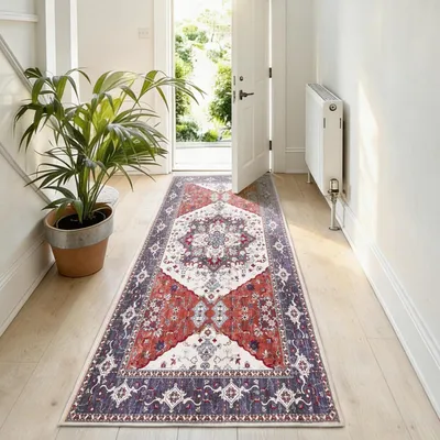 Produktbild von Teppich Läufer Waschbar Bettvorleger 80x150 cm Rot Rechteckig