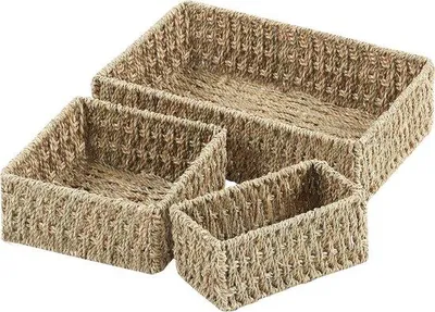 Productafbeelding van Famanu opbergmand, handgemaakt van zeegras - 36 x 10 x 23 cm, set van 3