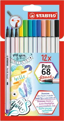Produktbild von Premium-Filzstift mit Pinselspitze für variable Strichstärken - STABILO Pen 68 brush - 12er Pack - mit 12 verschiedenen Farben