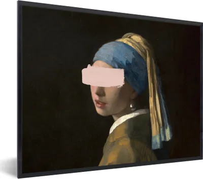 Produktbild von MuchoWow® Gerahmtes Poster Das Mädchen mit dem Perlenohrring - Vermeer - Rosa 40x30 cm - Poster mit Schwarzem Bilderrahmen Wandposter Rahmen Foto Bilder - Kunstposter - Wanddekorationen