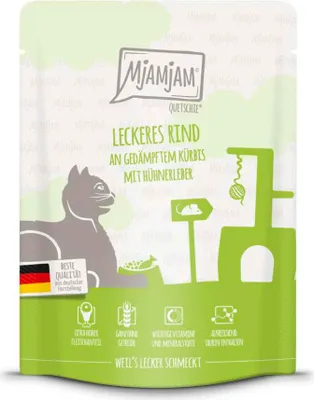 Obrázok produktu pre MjAMjAM 11402, Dospelý, Akékoľvek plemeno, Hovädzie mäso, Pečeň, Tekvica, 300 g, Bez obilnín, Žiadne umelé farbivá