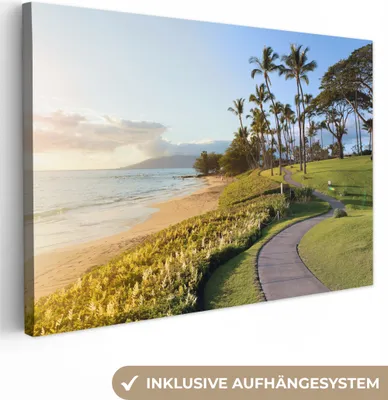 Produktbild von OneMillionCanvasses® - Leinwandbilder - 150x100 cm, Strand - Weg - Palmen, Wandbilder Kunstdruck Wanddekoration