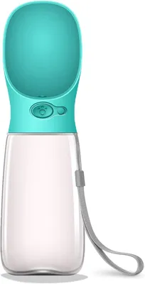 Produktbild von Hundeflasche, auslaufsicherer tragbarer Welpentrinker mit Futterautomat für Haustiere, zum Wandern, Reisen, aus lebensmittelechtem Kunststoff (550 ml, Blau)