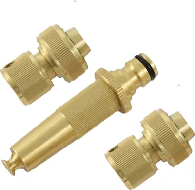 Produktbild von Agora-Tec®  Messing Stecksystem  Set 3/4 Zoll Schnellkupplungen mit und ohne Wasserstop + Gartenspritze für 3/4 Zoll Gartenschlau