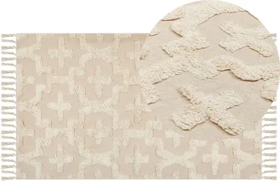 Zdjęcie produktu dla BELIANI Dywan beżowy bawełniany 80 x 150 cm minimalistyczny tuftowany wzór geometryczny salon sypialnia