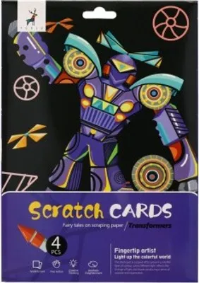 Zdjęcie produktu dla Obrazek zdrapka kolorowe transformersy 4 arkusze A4 20x27cm
