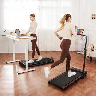 Obrázok produktu pre Behací pás Walking Pad – HTM150 – skladací – LED displej – diaľkové ovládanie – výškovo nastaviteľné opierky rúk – integrované reproduktory – červený