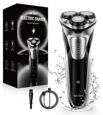 Image de Rasoir électrique pour hommes - Rasoir rotatif - 3 lames - Trimmer à barbe escamotable - Autonomie de 85 minutes - Charge USB-C - Argent