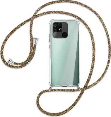 Produktbild von Handykette Backcover-Schutzhülle mit Band (Metall silberfarben) für Xiaomi Redmi 10C - braun+beige