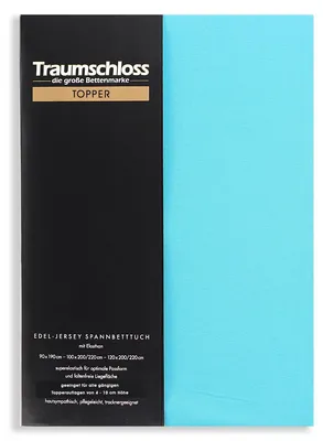 Produktbild von Traumschloss Topper Edel-Jersey Spannbettlaken 180-200 x 200-220 cm türkis 165g/m², 95% gekämmte Mako Baumwolle, 5% Elasthan