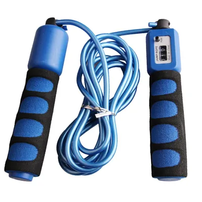 Produktbild von Springseil mit digital Zähler, Speed Rope, Stahl Seil mit PVC Ummantelung, Profi Kugellager & Anti-Rutsch Griffe, Anzahl der Sprünge und Kalorienverbrauch, ideal für Crossfit, Profi Sport