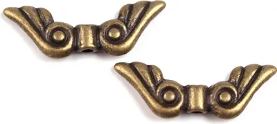 Produktbild von 200 Metallperle, Zwischenelement, Zierperle 'Engelsflügel', 8x20mm, altmessing
