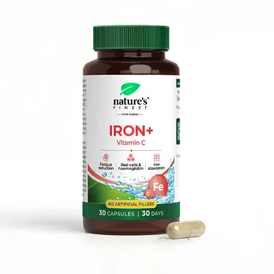 Zdjęcie produktu dla Nature's Finest Żelazo + Witamina C kapsułki - 14 mg żelaza, 250 mg witaminy C, wegańskie - 30 kapsułek
