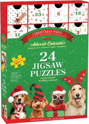 Obrázek produktu pro Eurographics Puzzle adventní kalendář - Vánoční tlapky, psi, 24 x 50 dílků, 8924-5921