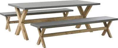 Produktbild von BELIANI Gartentisch 200x100 cm und 2 Bänke Beton Faserzement Akazienholz Landhausstil Gartenzubehör Gartenmöbel Terrassenmöbel