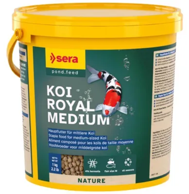 Produktbild von sera Koi Royal Medium, Teichfische, Trockenfischfutter, Granulat, Vitamin A, Vitamin B1, Vitamin B2, Vitamin C, Vitamin D3, Vitamin E, Medium, 32,5%