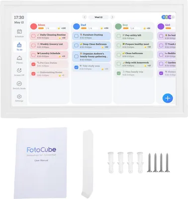 Zdjęcie produktu dla Inteligentny kalendarz cyfrowy, 15,6-calowy ekran dotykowy HD, ramka na zdjęcia WiFi, planer rodzinny z aplikacją dla systemu Android 9.0, czysta biel
