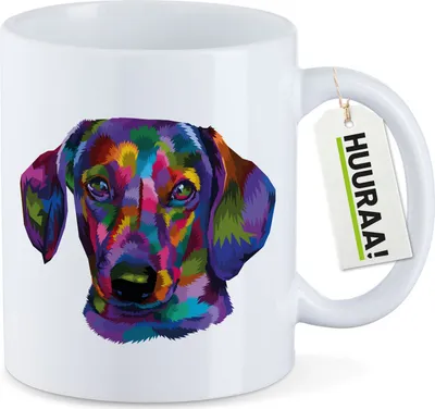Produktbild von Huuraa Kaffeetasse Dackel Colorful 330ml Weiß Keramik Kaffeebecher Geschenkidee