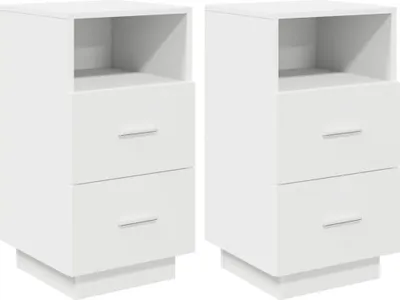 Produktbild von Eleganten-Stil Nachttisch, 2er Set, Beistelltisch,Modernes Design, mit 2 Schubladen Weiß 36x36x68 cm - Nachttische & -schränke - Möbel26